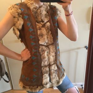🌸Vintage🌸 fur trimmed suede boho vest